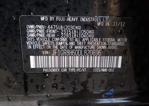 2013 Subaru Impreza Wrx Sti из США, поврежденный, VIN JF1GR8H60DL820696